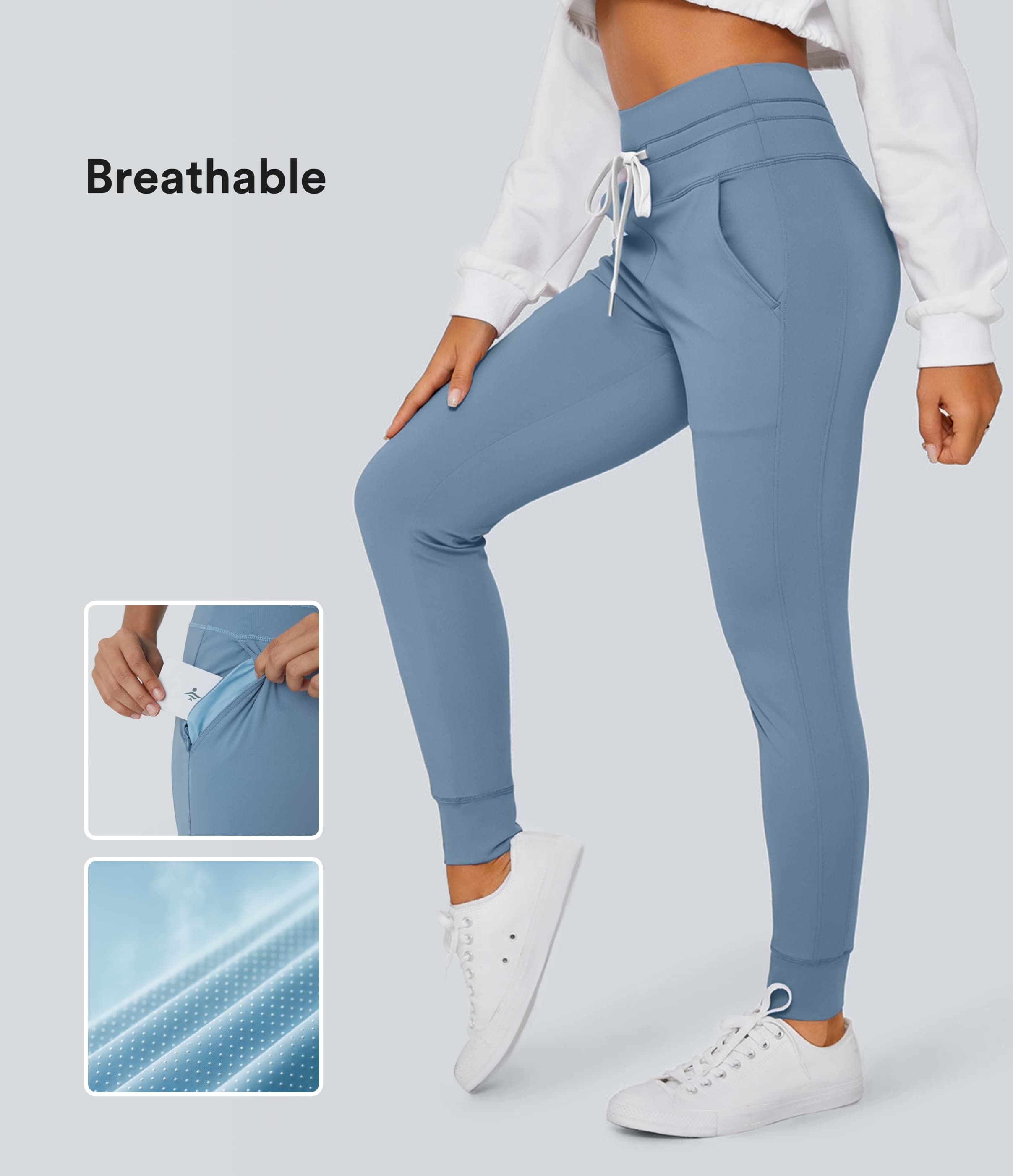 Plush High Waisted Drawstring Side Pocket Plain Full Length Women Track Running Joggers