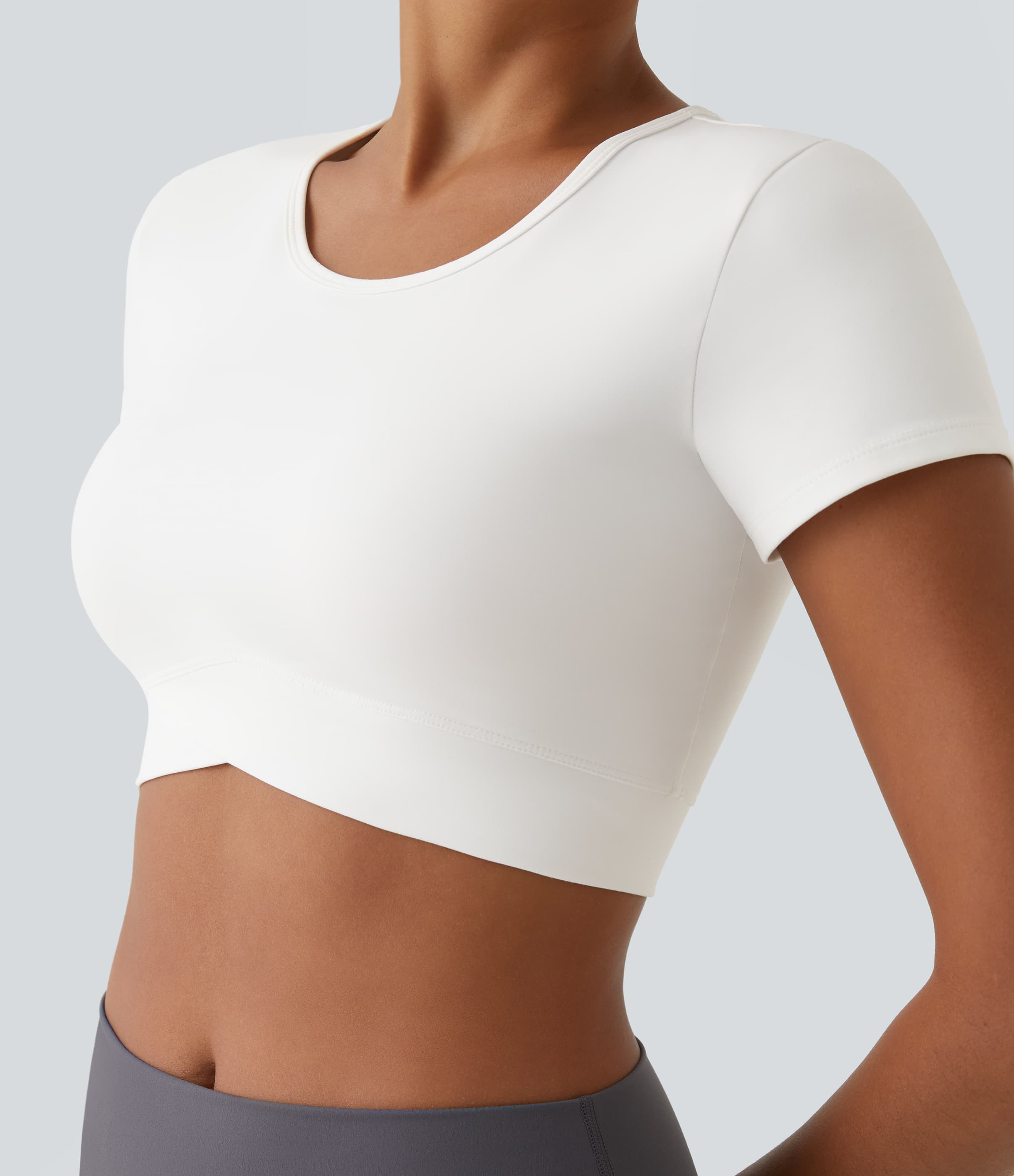 Plush Crossover Hem Cropped Sports Top