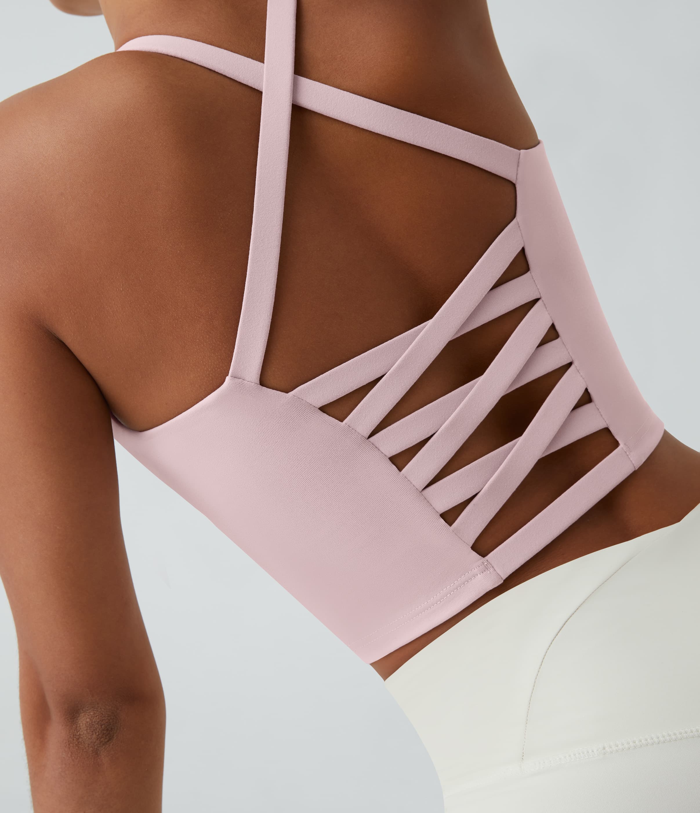 Crisscross Backless Built-in Bra Cropped Running Tank Top A-D Cups