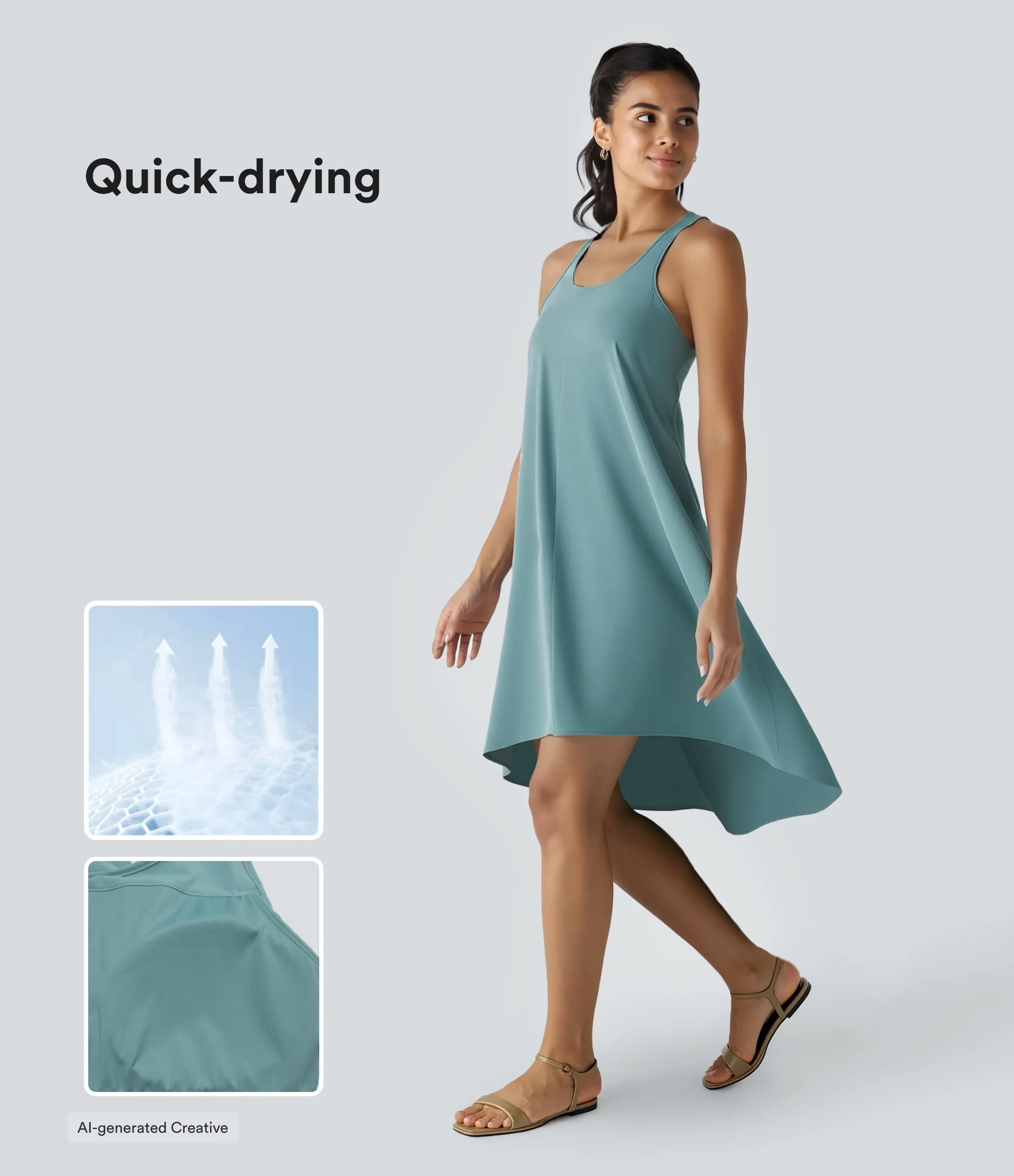 RacerPocket High Low Flowy Midi Quick Dry Casual Dress