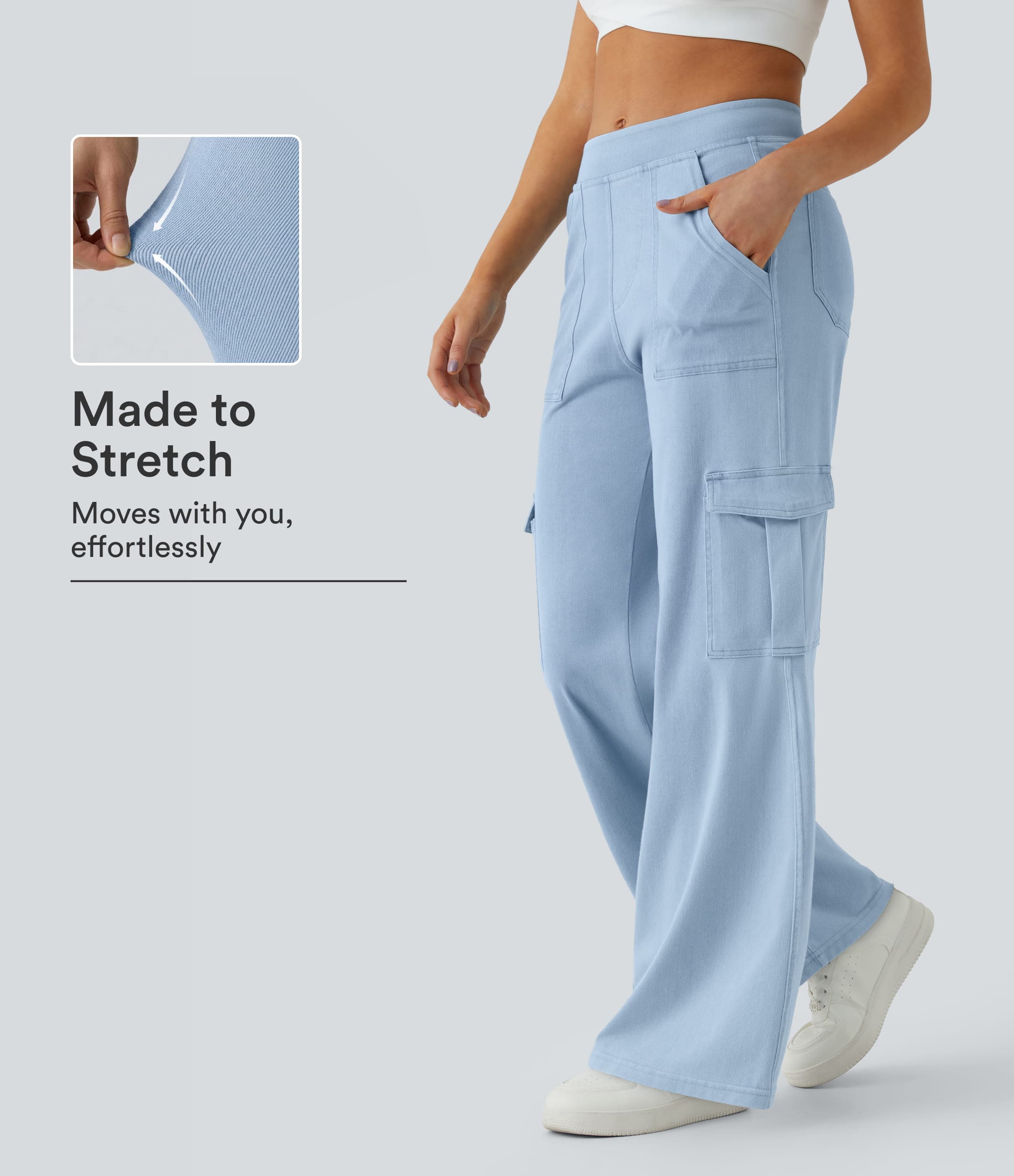 Mid Rise Pockets Straight Leg Casual Cargo Jeans