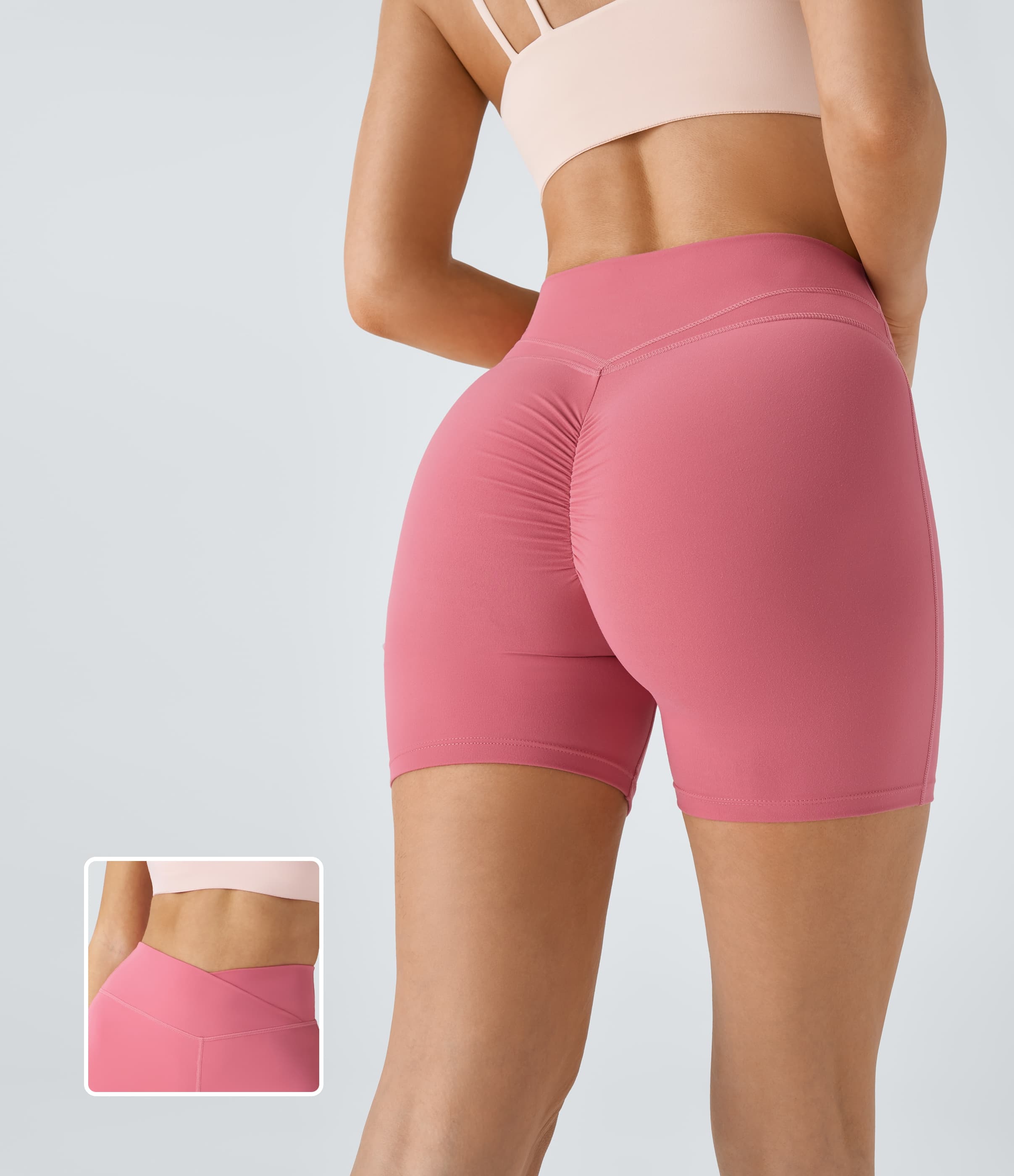 Plush High Waisted Crossover Ruched Women Gym Running Mini Yoga Shorts 5''