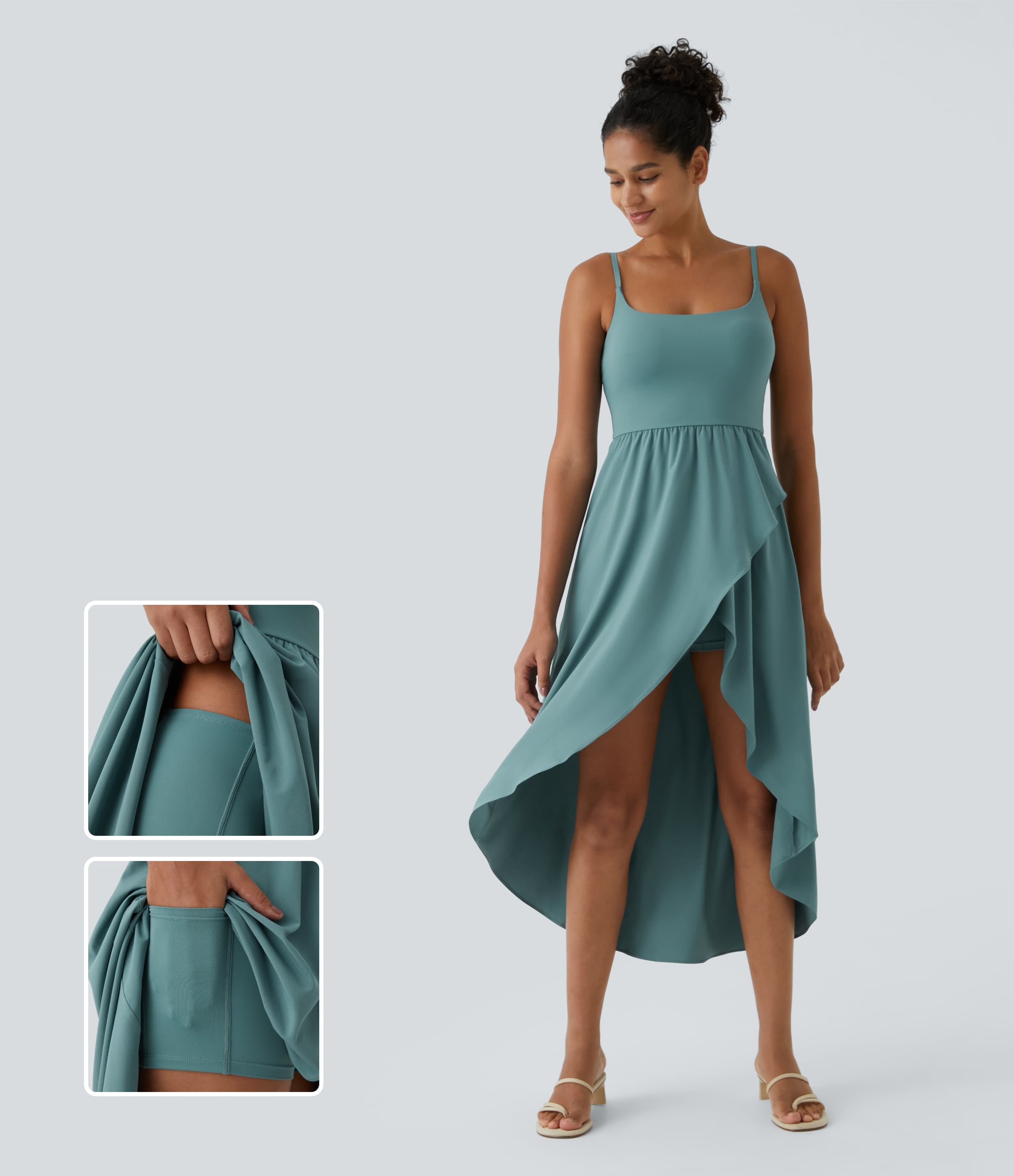High Low 2-Piece Pocket Flowy Midi Quick Dry Casual Dress