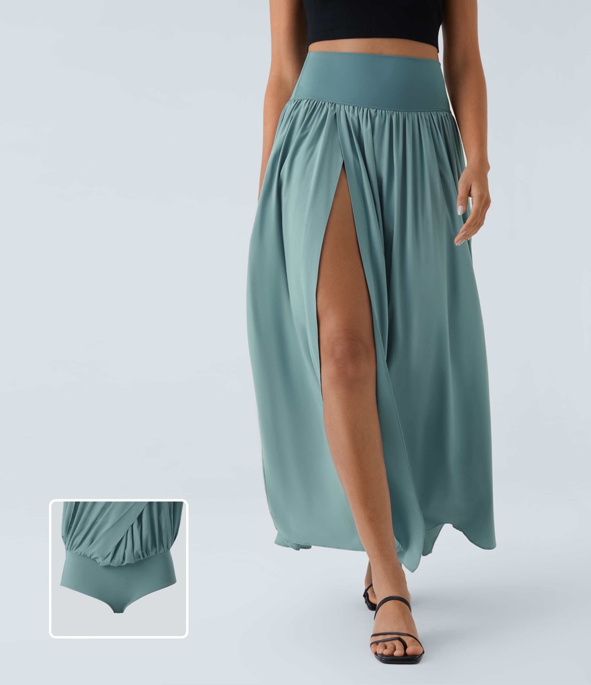 High Waisted 2-in-1 Flowy Quick Dry Maxi Casual Skirt