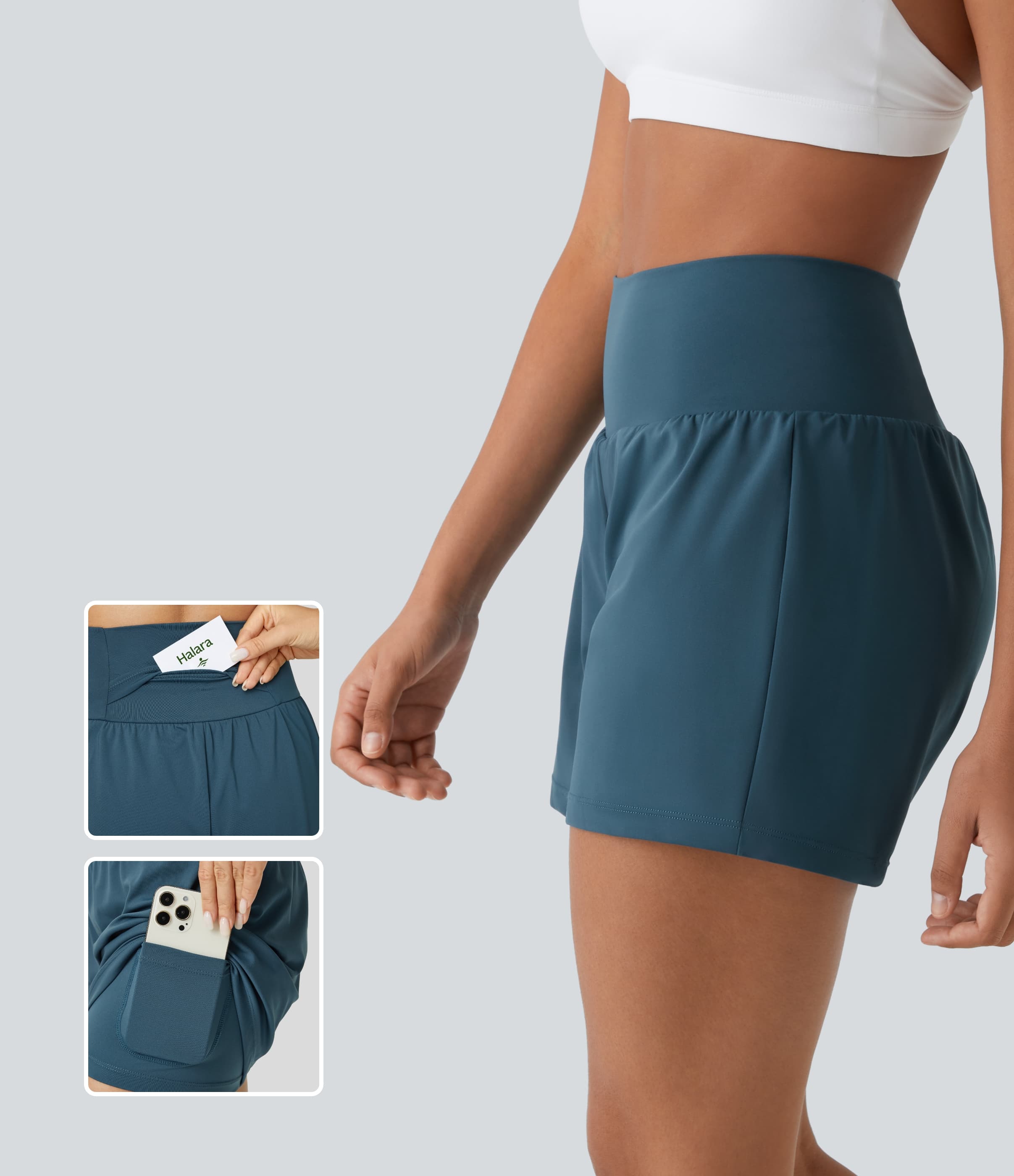 Airy Super High Waisted 2-in-1 Cool Touch Yoga Shorts 5'' with Pockets-Longer Length