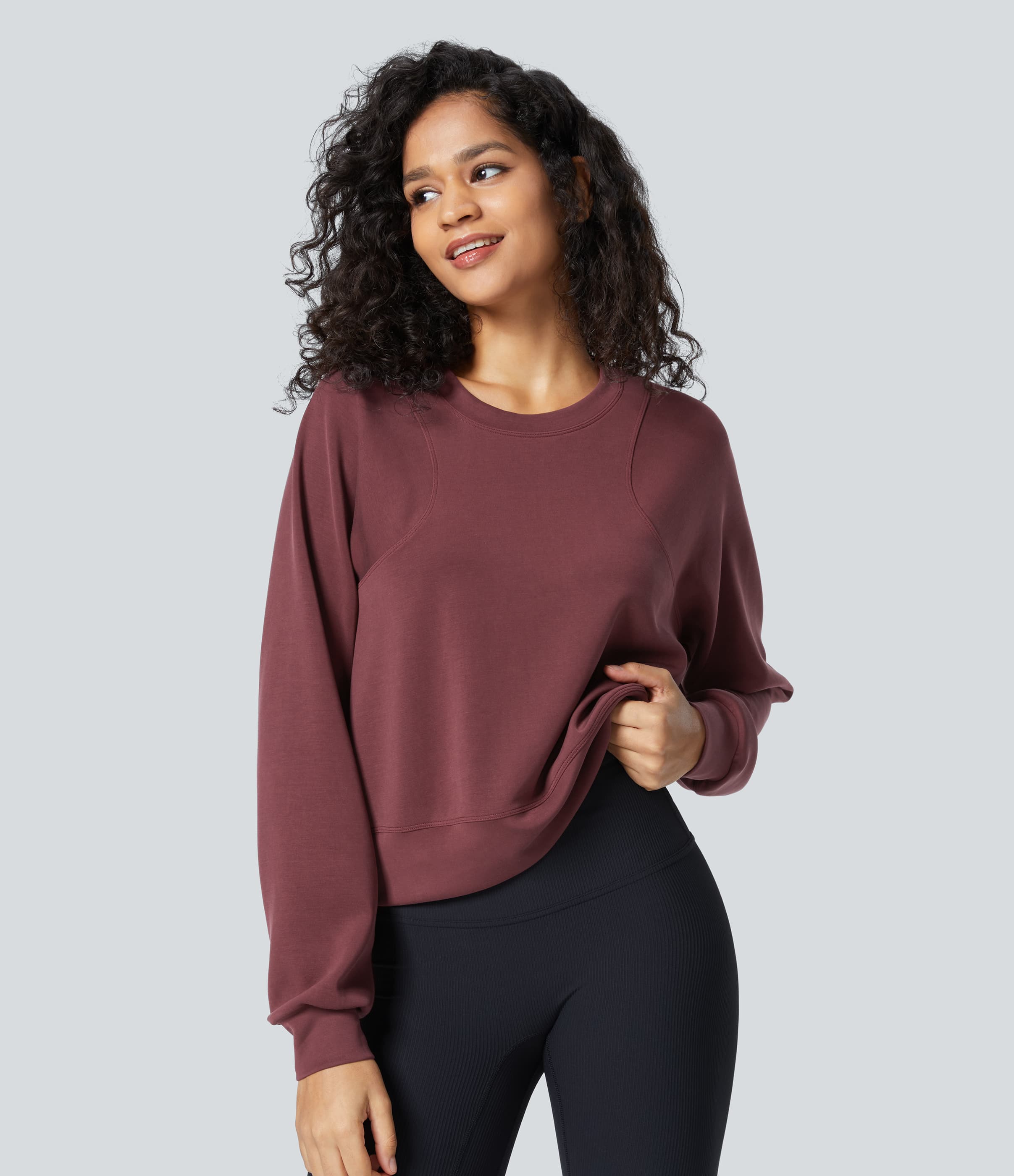 SpacerTek™ Crew Neck Raglan Sleeve Solid Casual Sweatshirt