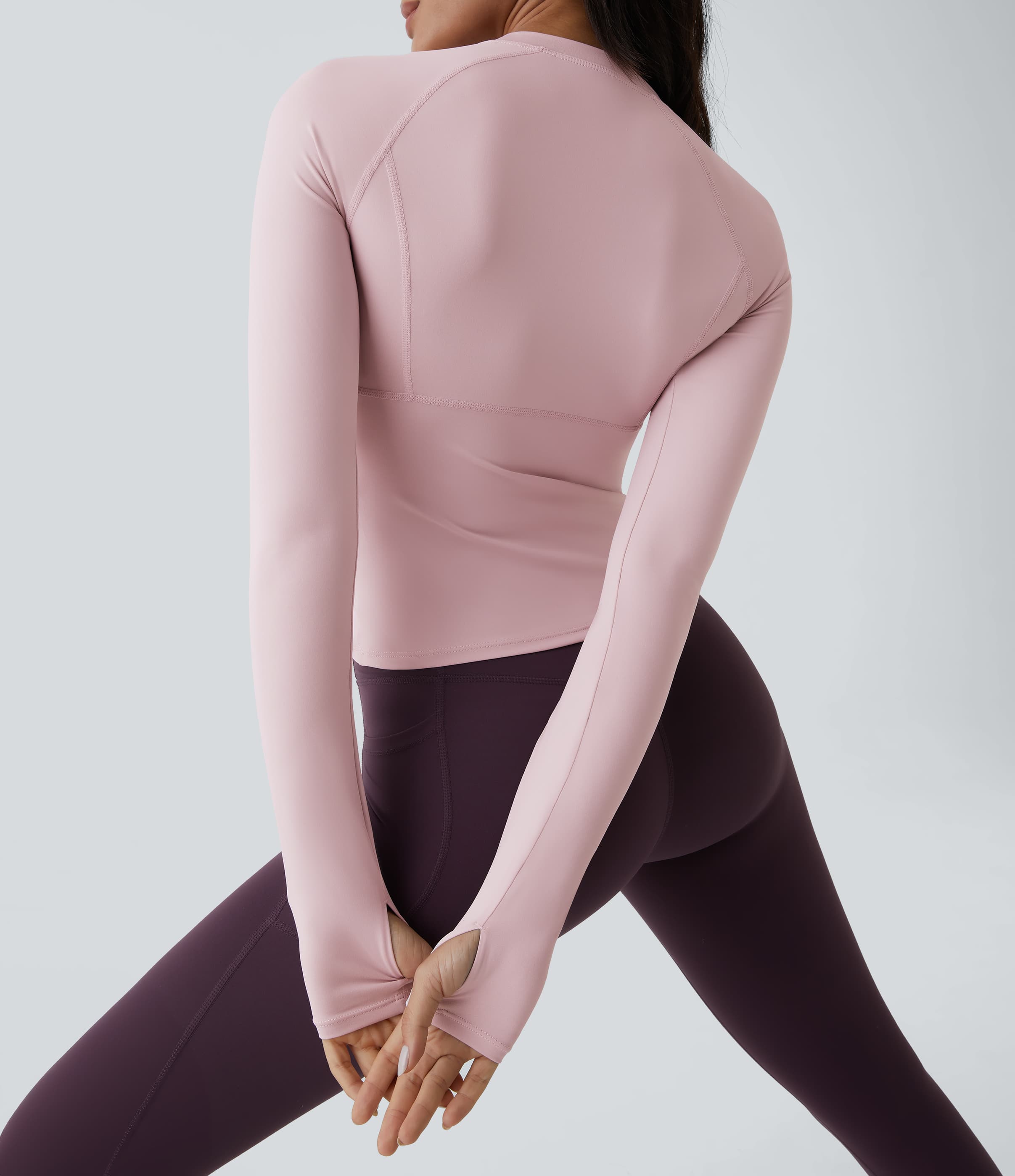 Solid Thumb Hole Women Yoga Sports Top