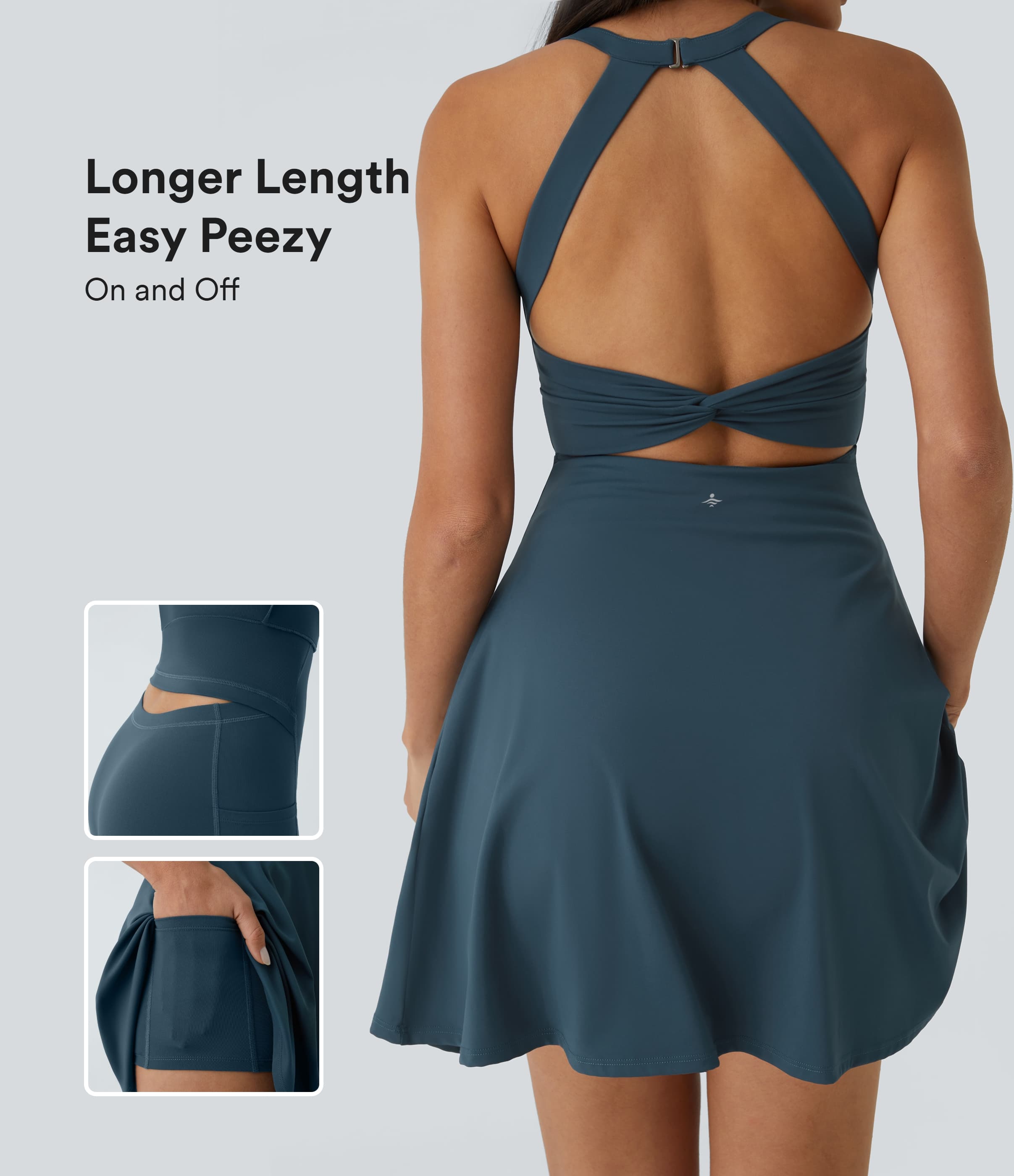 Airy Backless Twisted Flare Low Support Dance Active Dress-Longer Length-Easy Peezy Edition A-D Cups