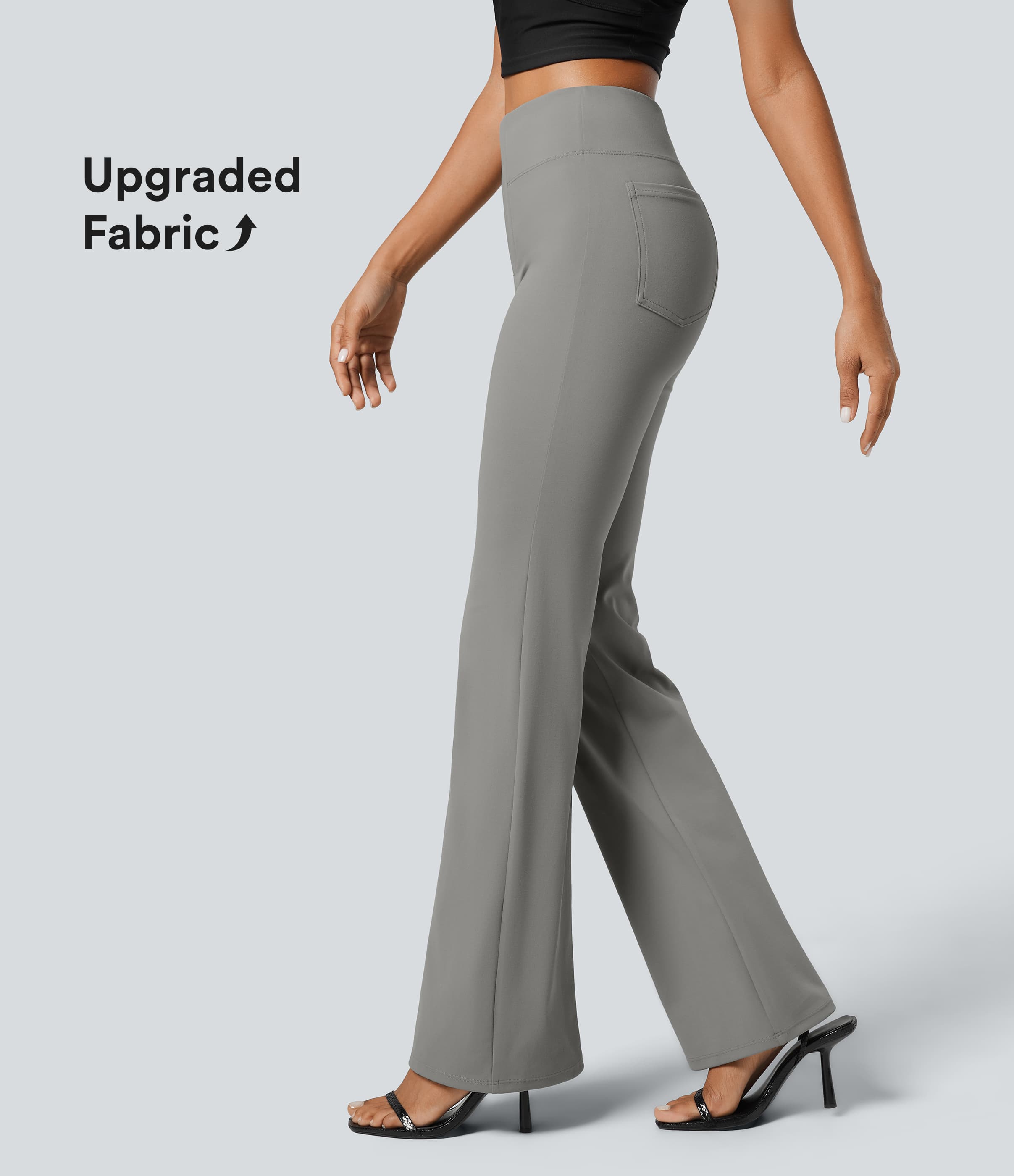High Waisted Back Side Pocket Slight Flare Work Pants
