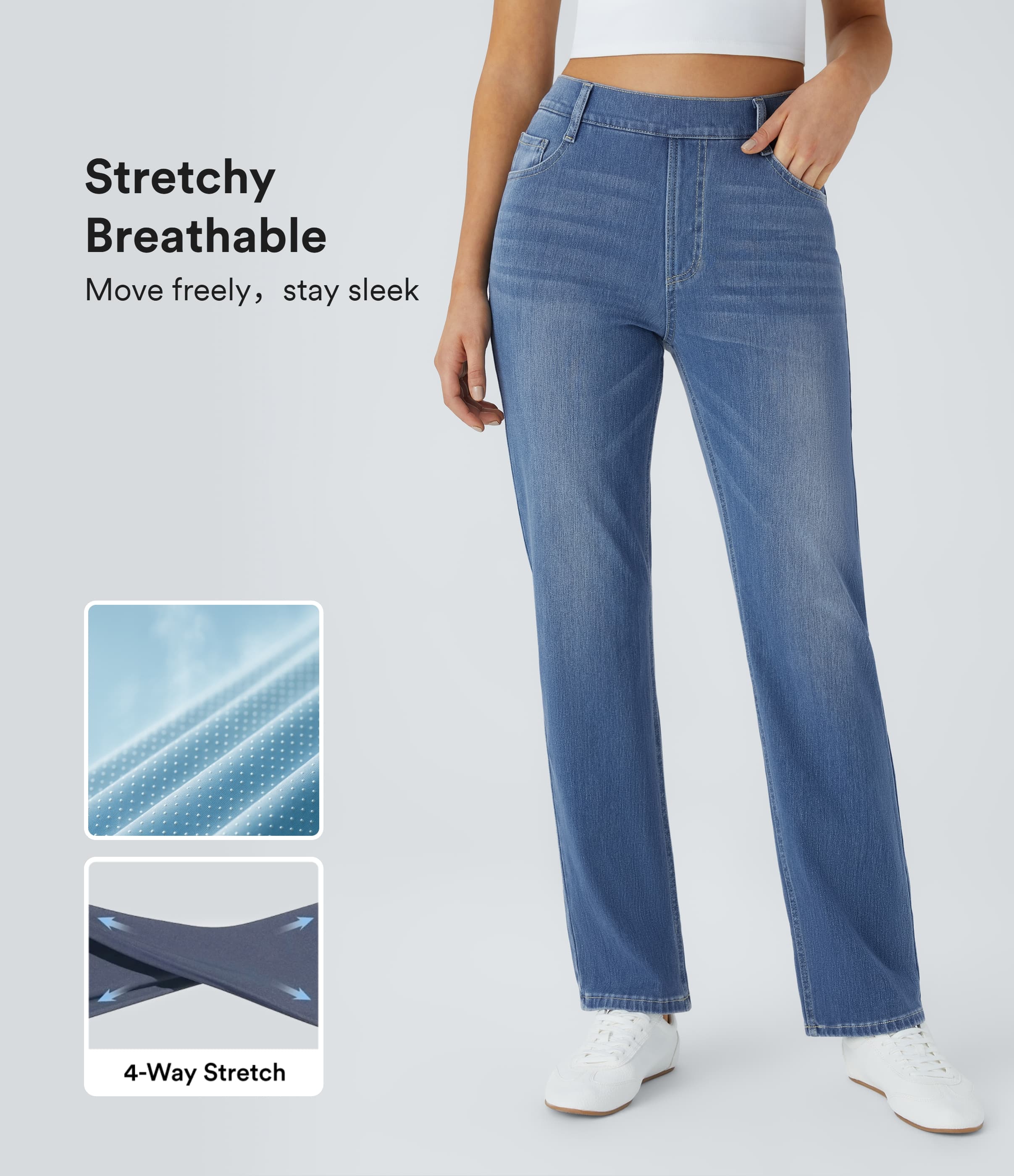 High Waisted Pockets Straight Leg Washed Casual Jeans