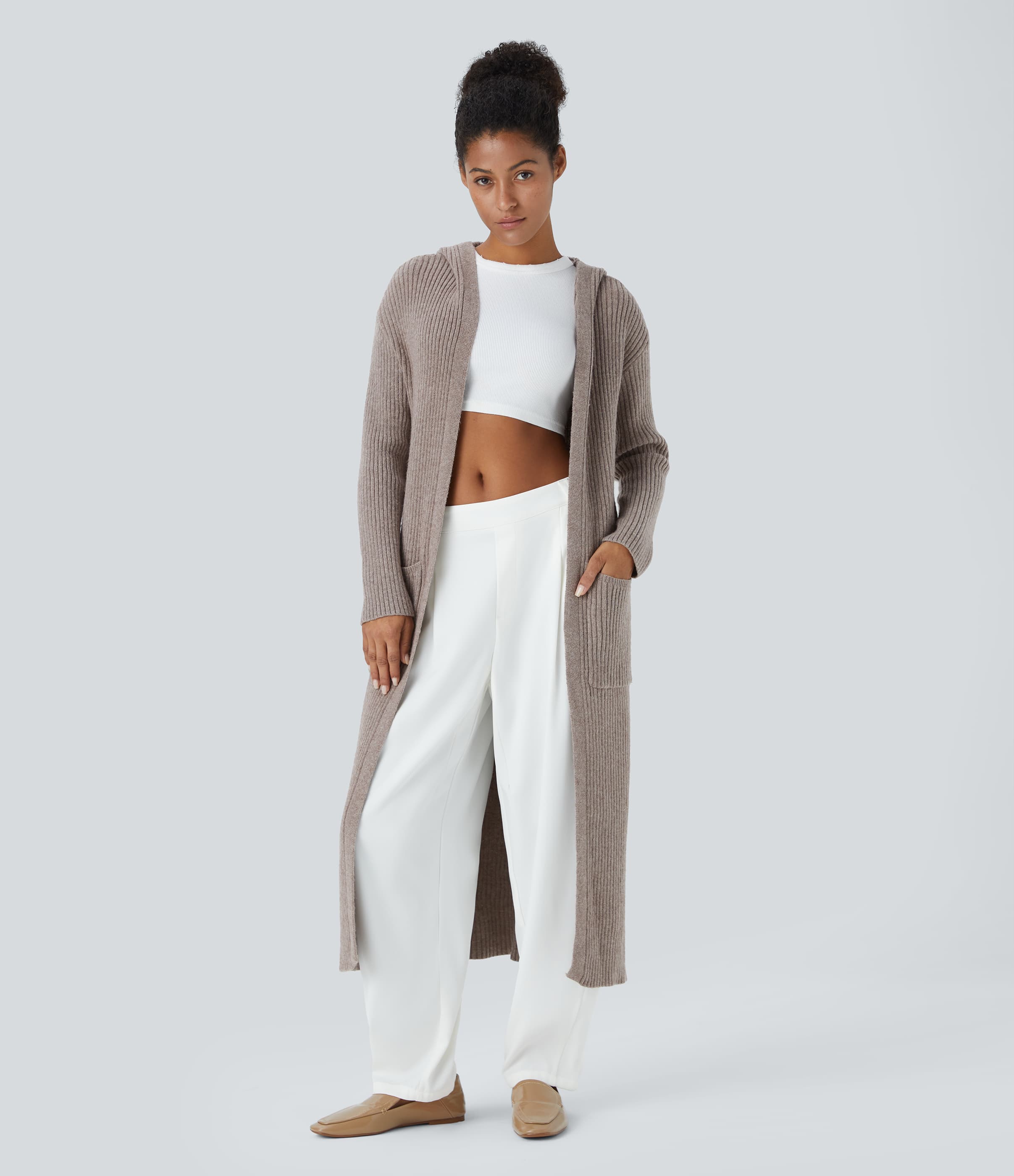 Hooded Long Sleeve Pocket Longline Casual Cardigan