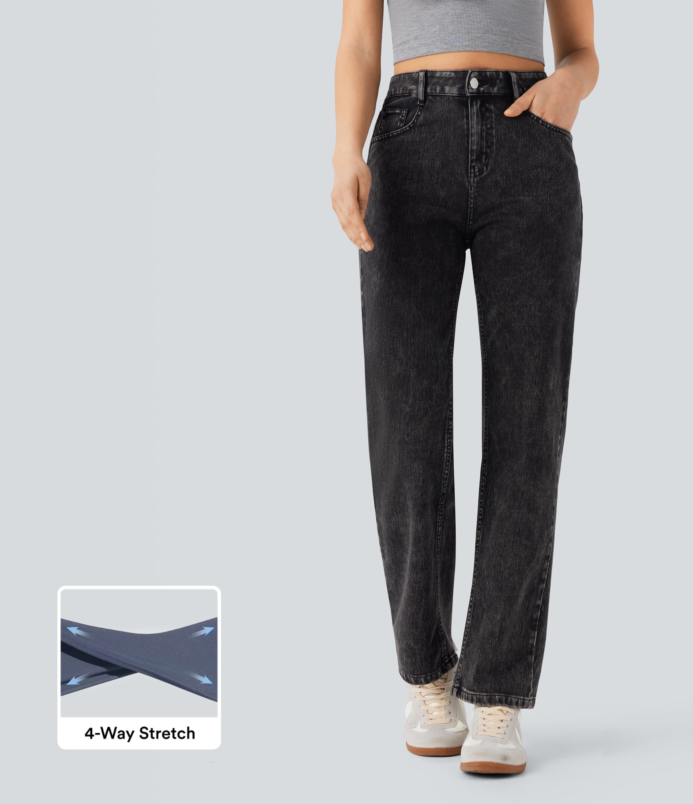 High Waisted Zipper Pockets Straight Leg Casual Jeans
