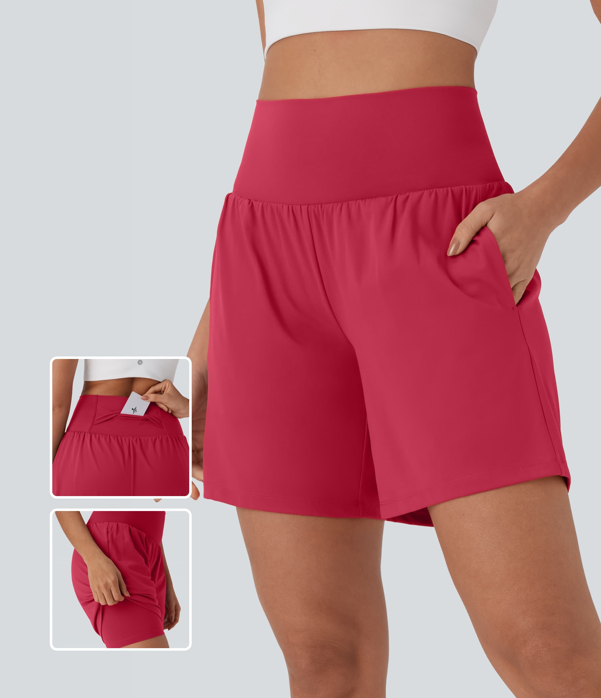 Airy Super High Waisted 2-in-1 Cool Touch Women Yoga Gym Running Shorts 7" with Pockets