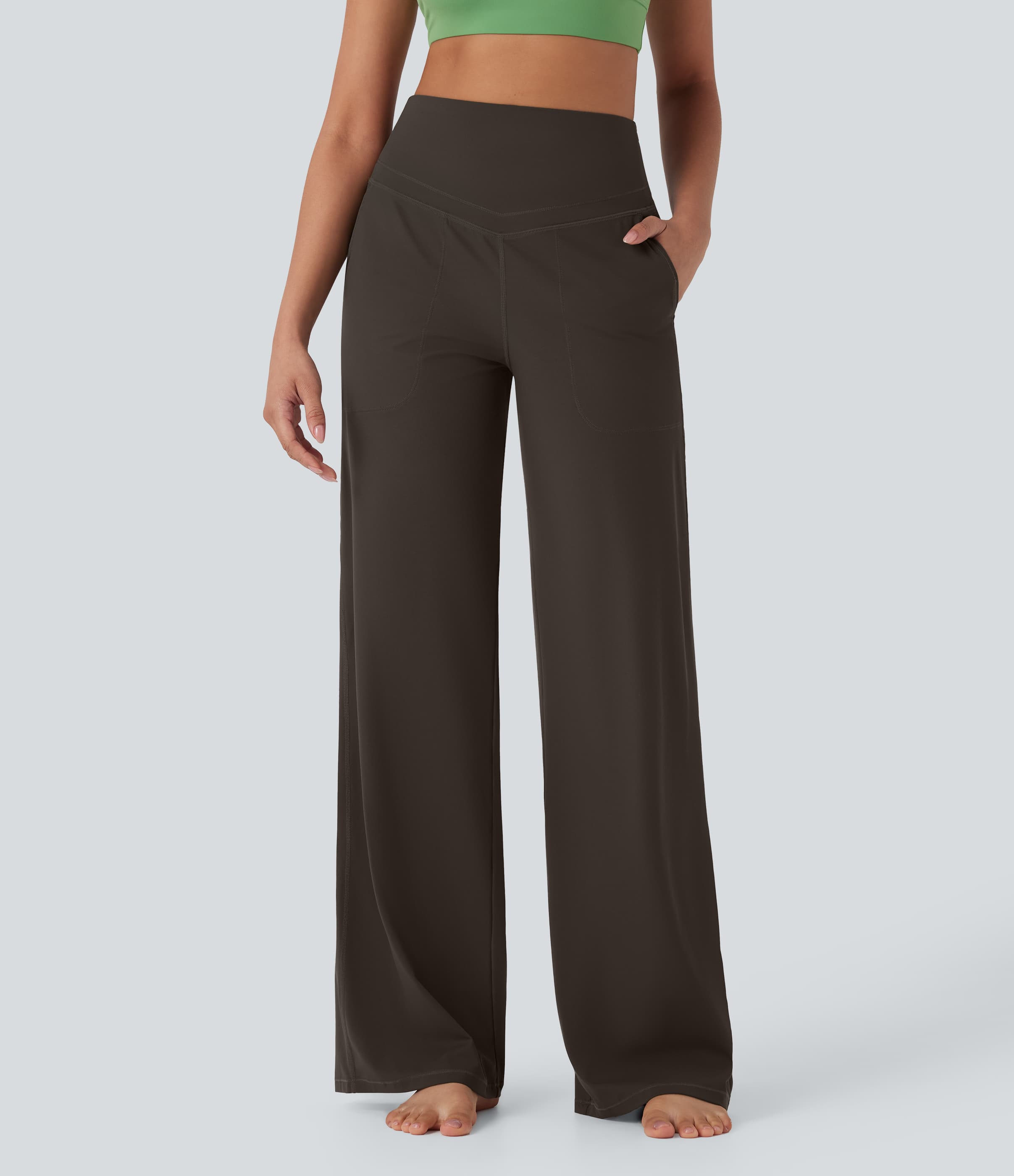 High Waisted Tummy Control Straight Leg Women Track Yoga Pants with Pockets