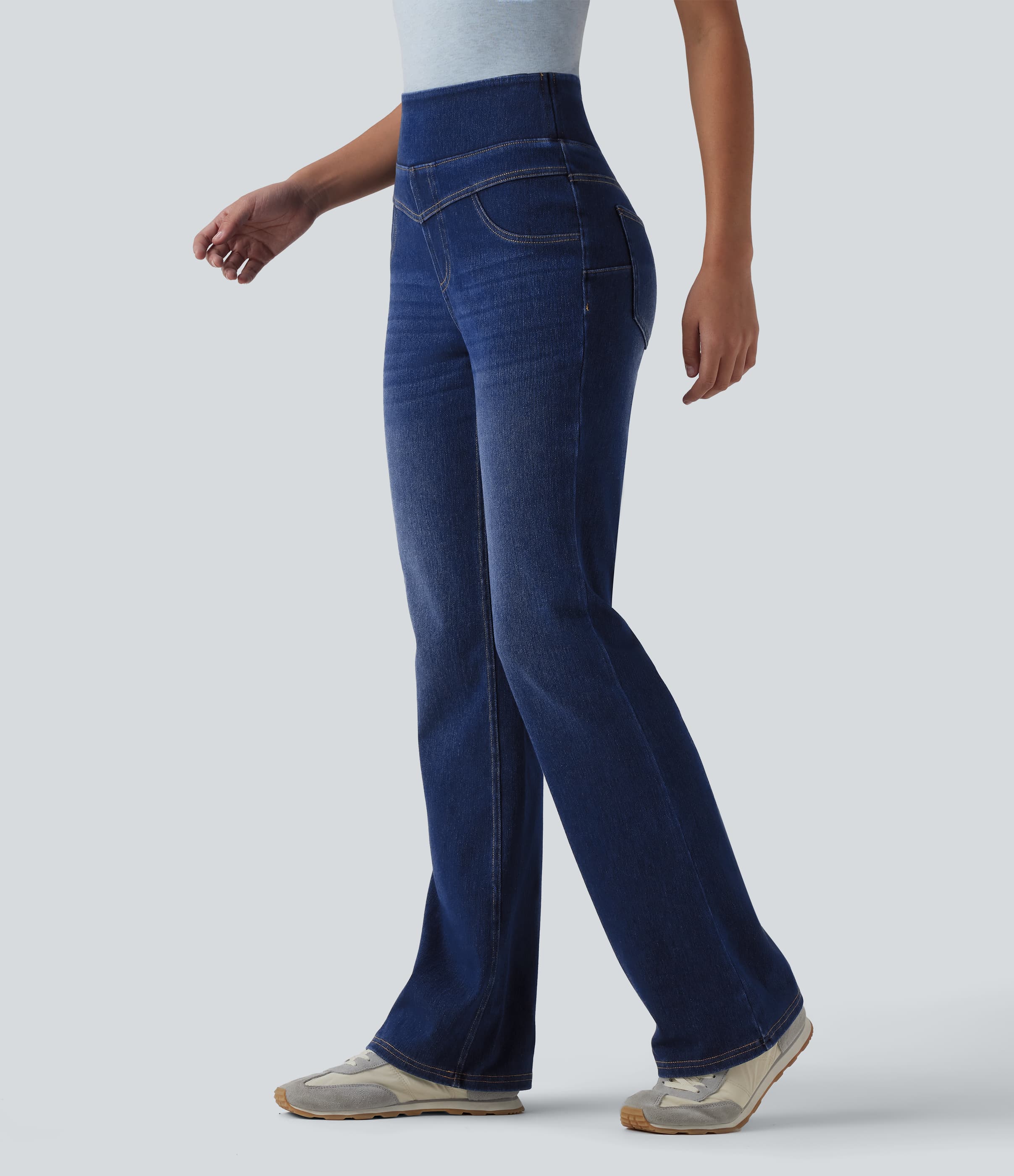 High Waisted Casual Slim Flare Jeans with Pockets